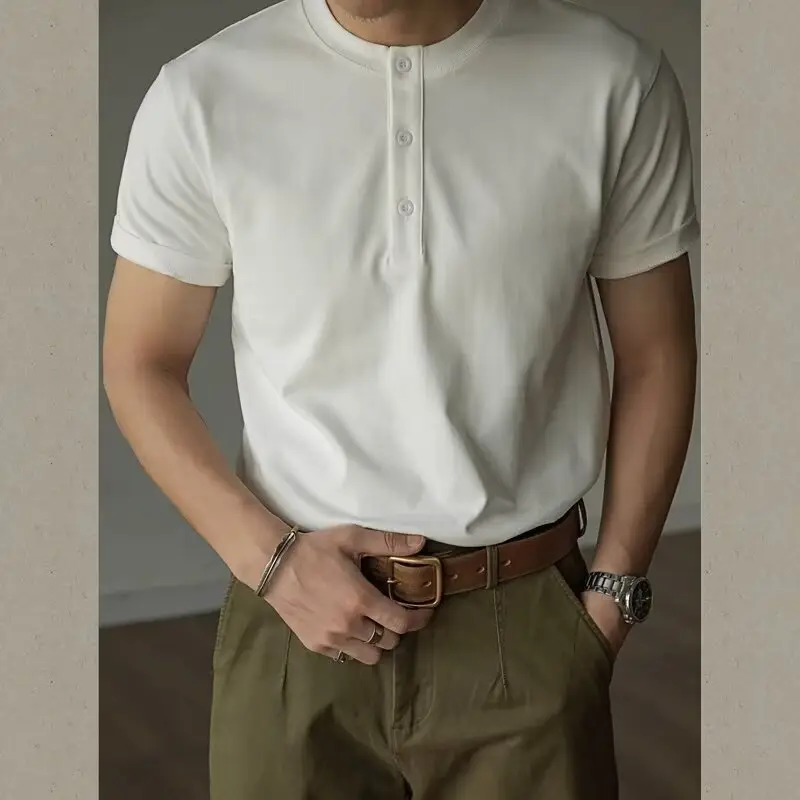 Men's White Cotton Polo Shirt Short Sleeve Button Front - Image 5
