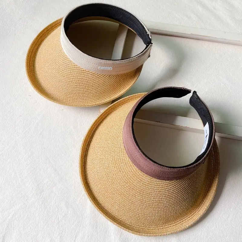 Women Straw Sun Hat with White Strap, 4 Colors - Image 12