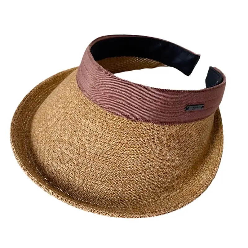 Women Straw Sun Hat with White Strap, 4 Colors - Image 14