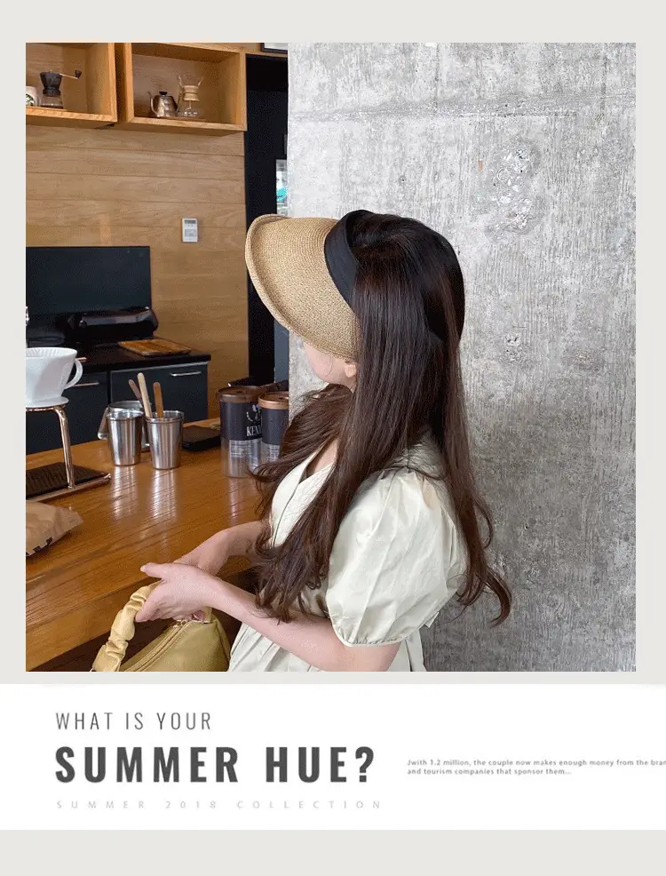 Women Straw Sun Hat with White Strap, 4 Colors — feature 10