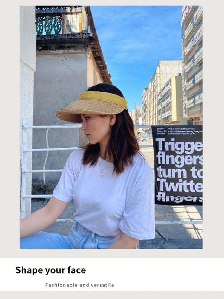 Women Straw Sun Hat with White Strap, 4 Colors — feature 8