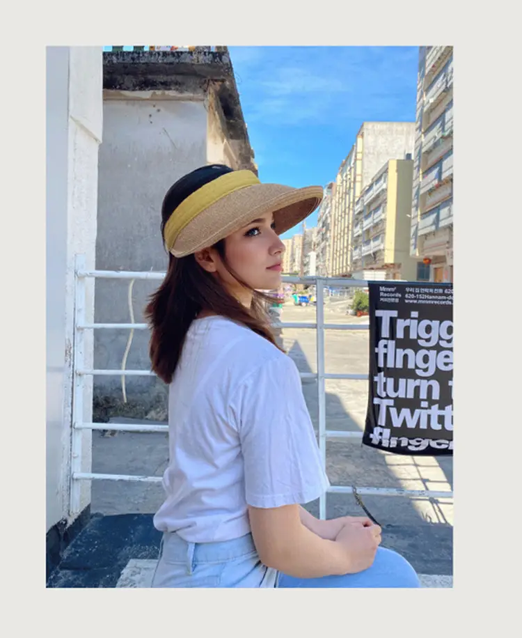 Women Straw Sun Hat with White Strap, 4 Colors — feature 9
