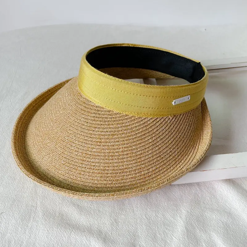 Women Straw Sun Hat with White Strap, 4 Colors - Image 4