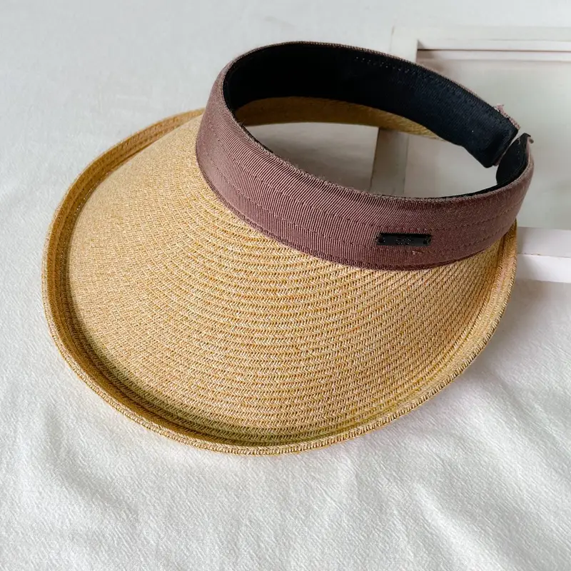 Women Straw Sun Hat with White Strap, 4 Colors - Image 5