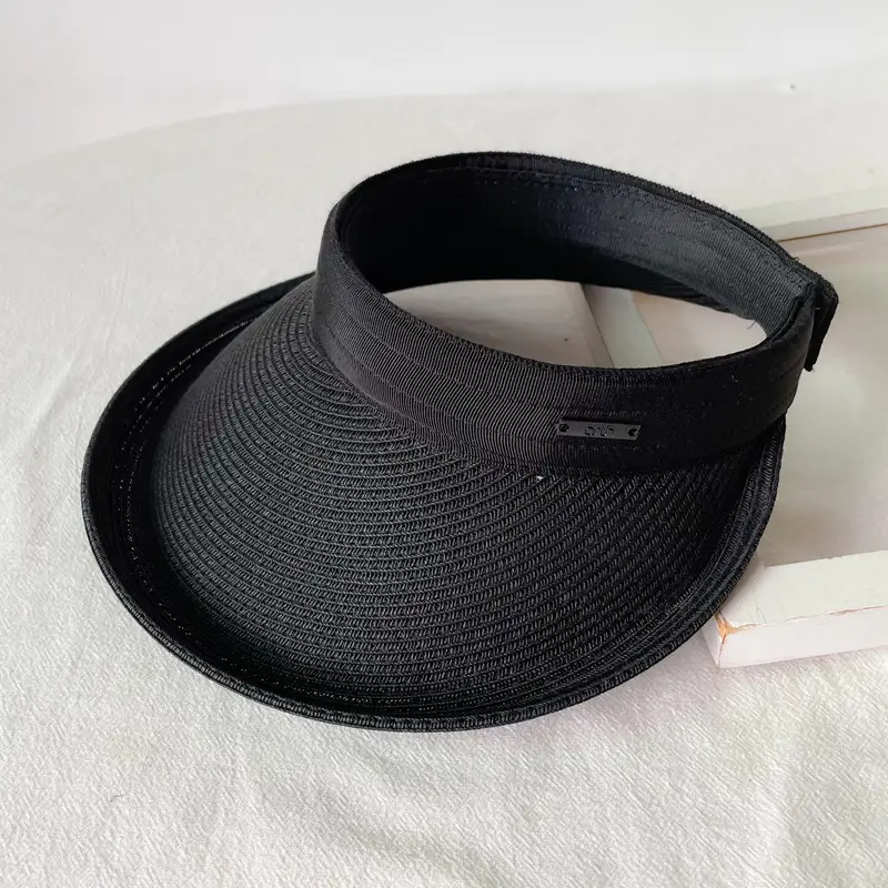 Women Straw Sun Hat with White Strap, 4 Colors - Image 6