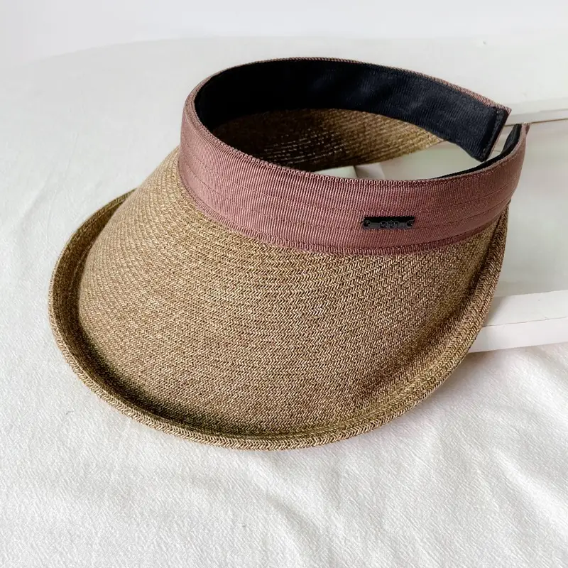 Women Straw Sun Hat with White Strap, 4 Colors - Image 9