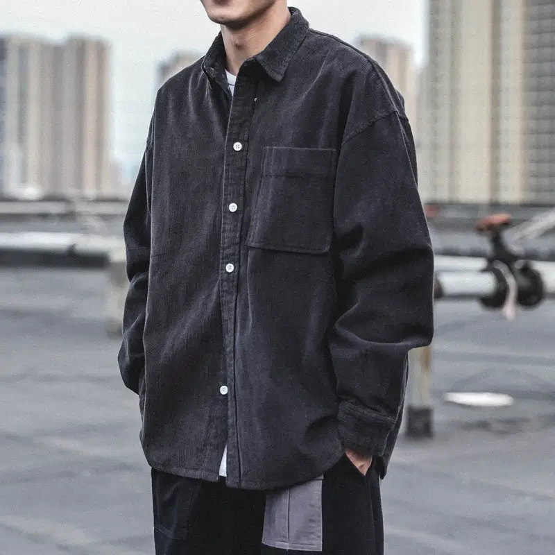 Corduroy Long Sleeve Shirt for Men Brown Autumn Wear - Image 6