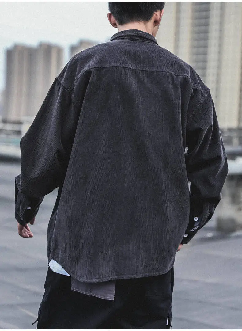 Corduroy Long Sleeve Shirt for Men Brown Autumn Wear — feature 6