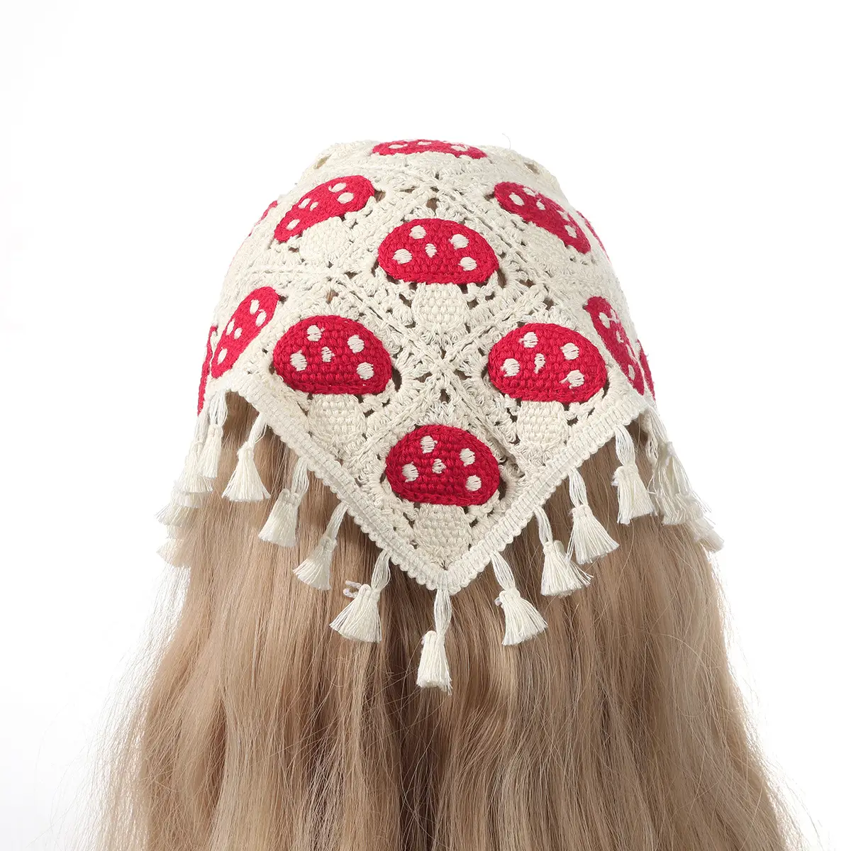 Mushroom Knitted Hair Band with Tassels