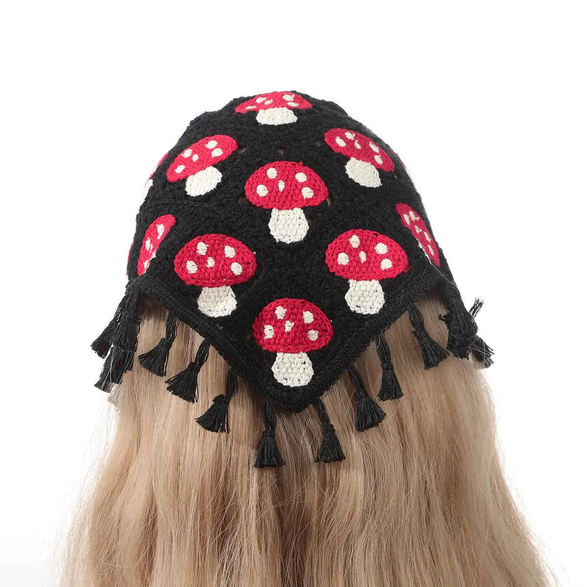 Mushroom Knitted Hair Band with Tassels