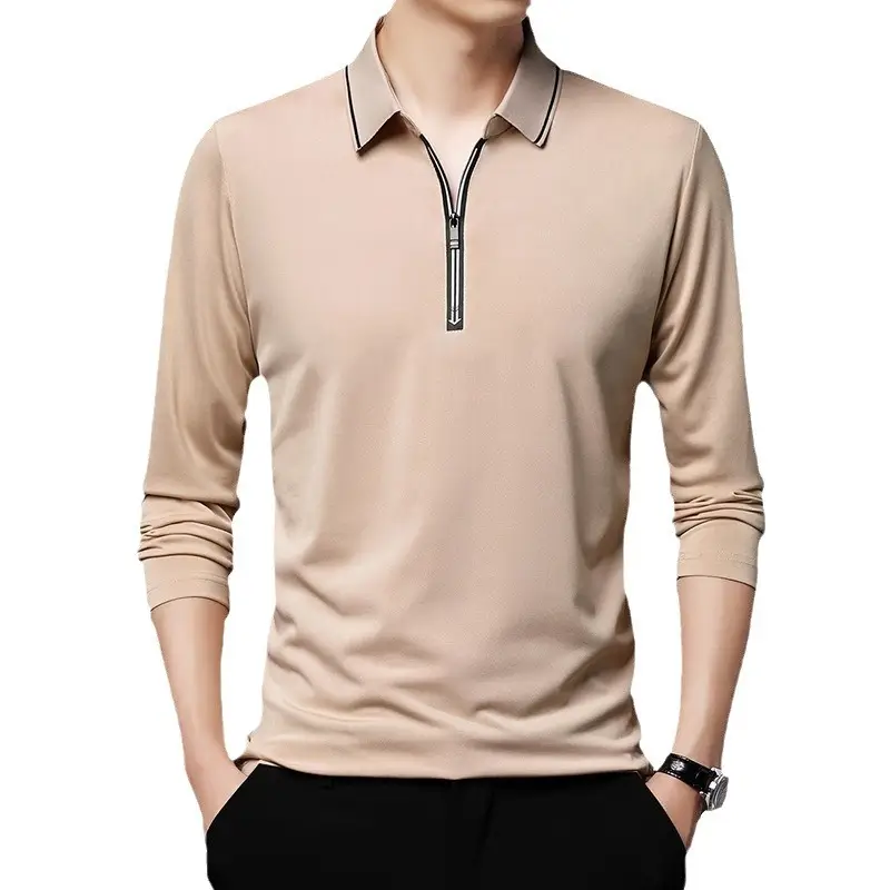 Men's Blue Collared Polo T-Shirt Long Sleeve Cotton - Image 11