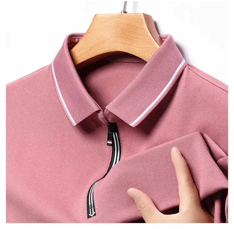 Men's Blue Collared Polo T-Shirt Long Sleeve Cotton — feature 20