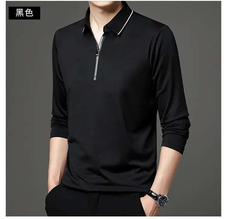 Men's Blue Collared Polo T-Shirt Long Sleeve Cotton — feature 21