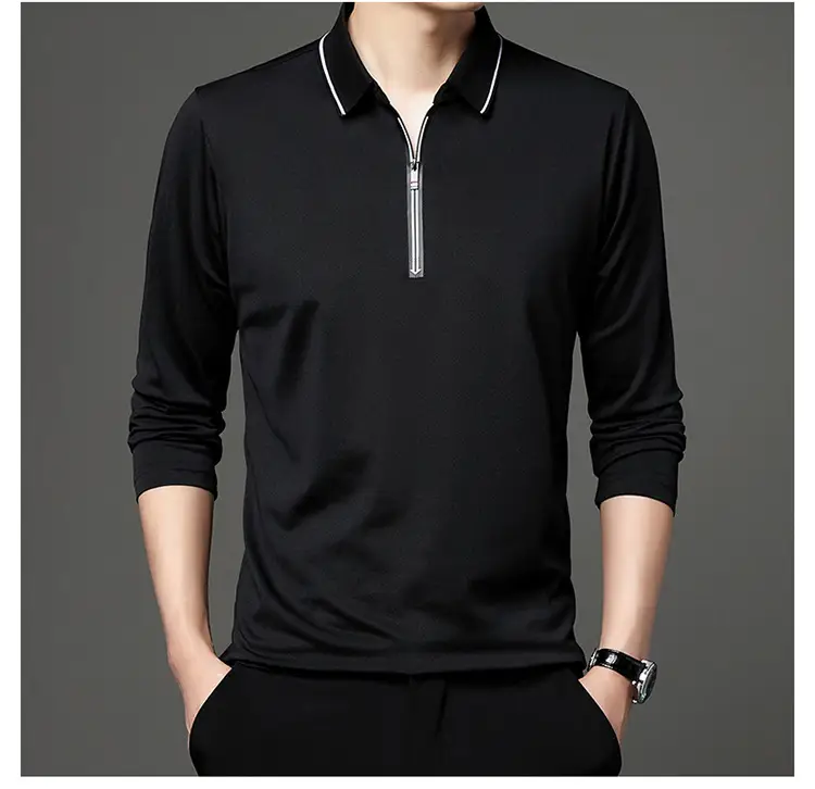 Men's Blue Collared Polo T-Shirt Long Sleeve Cotton — feature 22
