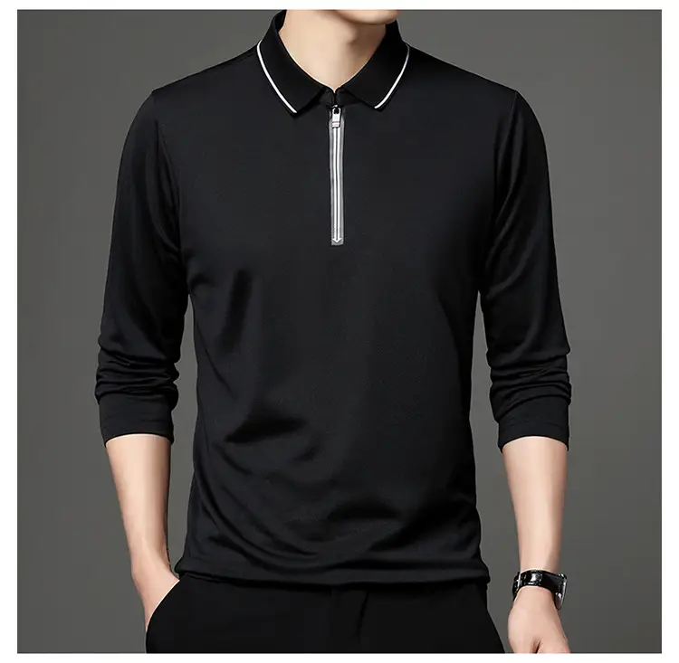 Men's Blue Collared Polo T-Shirt Long Sleeve Cotton — feature 23