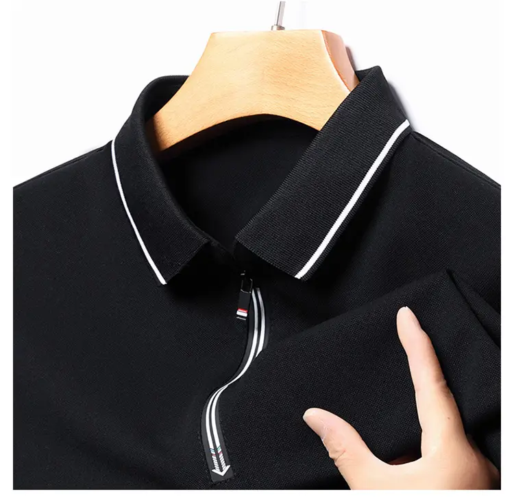 Men's Blue Collared Polo T-Shirt Long Sleeve Cotton — feature 26