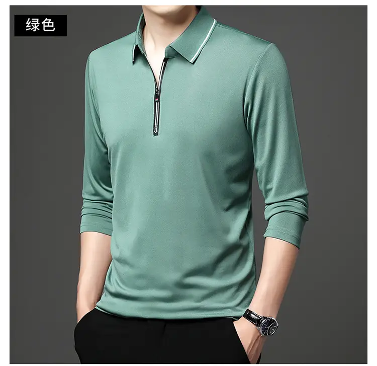 Men's Blue Collared Polo T-Shirt Long Sleeve Cotton — feature 27
