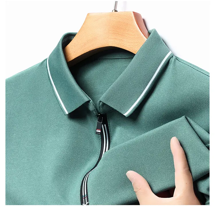 Men's Blue Collared Polo T-Shirt Long Sleeve Cotton — feature 32