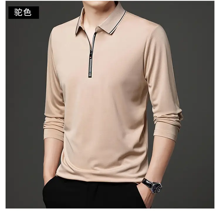 Men's Blue Collared Polo T-Shirt Long Sleeve Cotton — feature 33