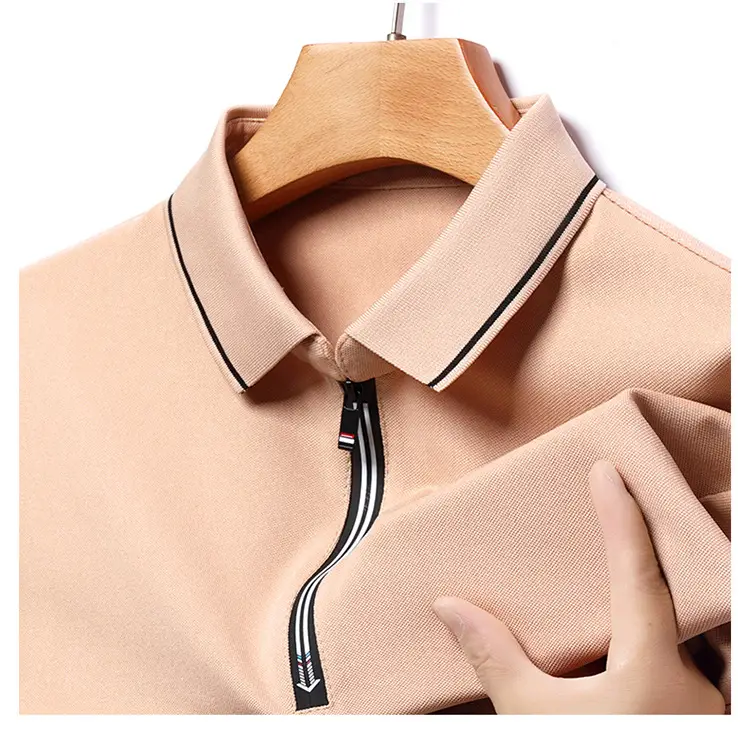 Men's Blue Collared Polo T-Shirt Long Sleeve Cotton — feature 38