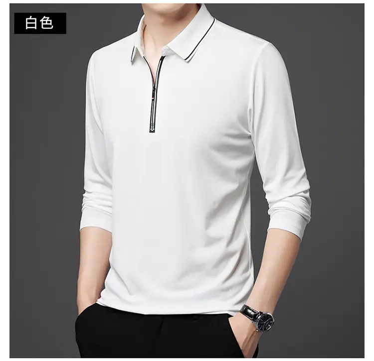 Men's Blue Collared Polo T-Shirt Long Sleeve Cotton — feature 39