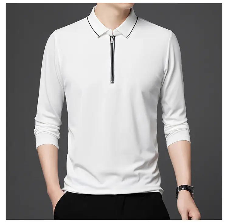 Men's Blue Collared Polo T-Shirt Long Sleeve Cotton — feature 41