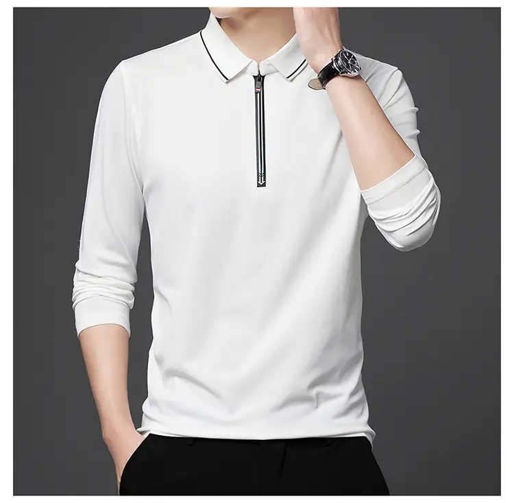 Men's Blue Collared Polo T-Shirt Long Sleeve Cotton — feature 42