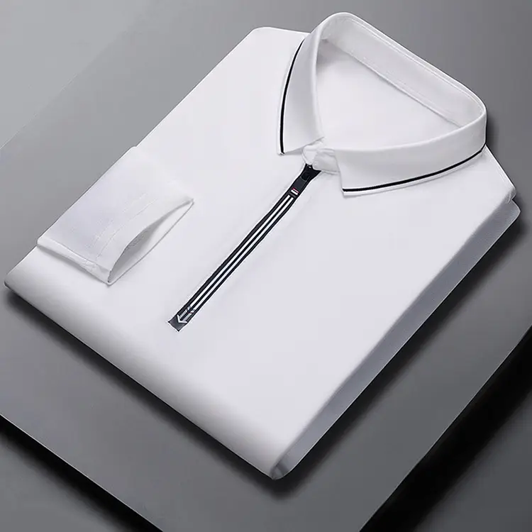 Men's Blue Collared Polo T-Shirt Long Sleeve Cotton — feature 43