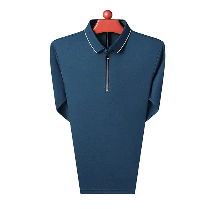 Men's Blue Collared Polo T-Shirt Long Sleeve Cotton — feature 45