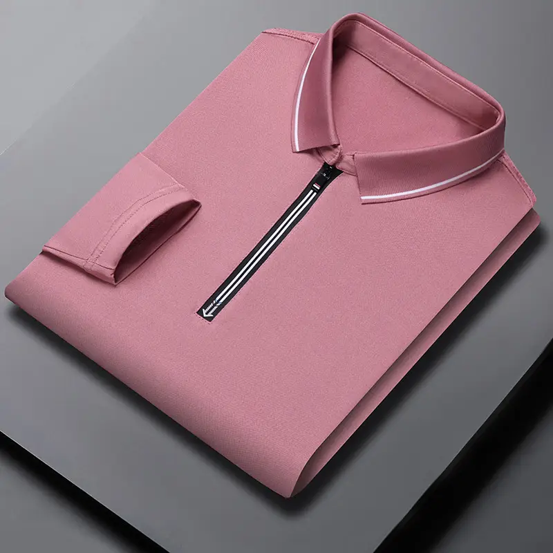 Men's Blue Collared Polo T-Shirt Long Sleeve Cotton - Image 3