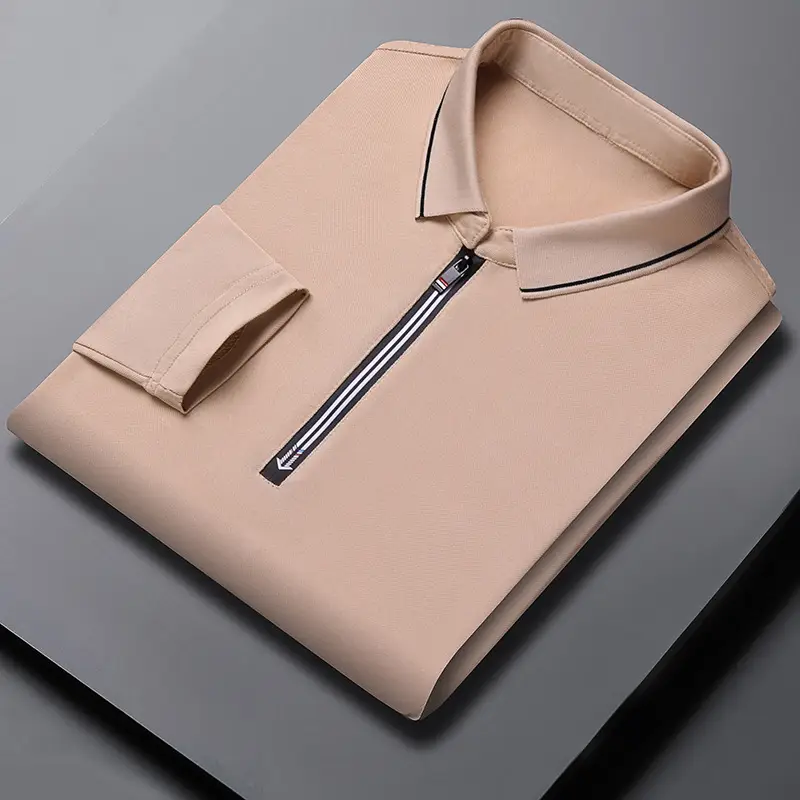 Men's Blue Collared Polo T-Shirt Long Sleeve Cotton - Image 5