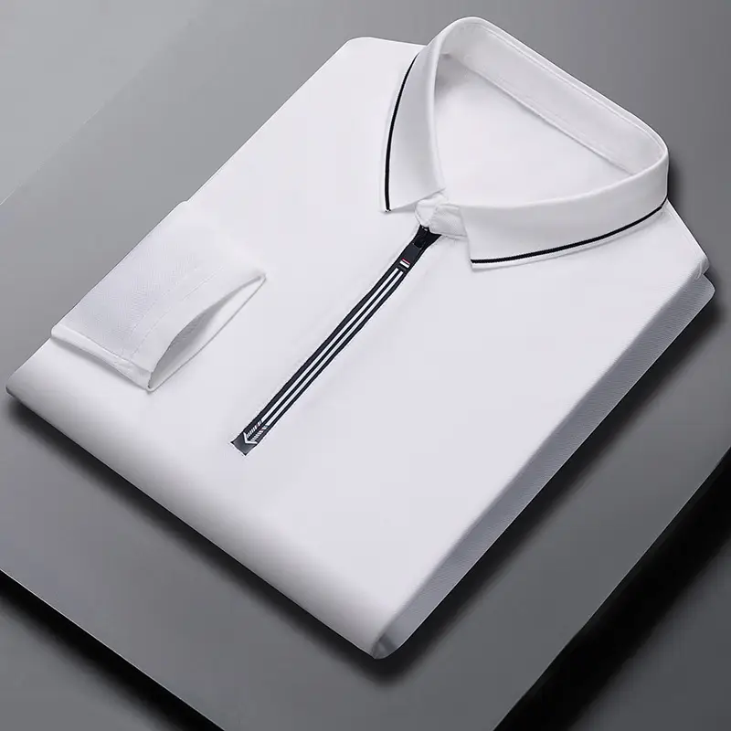 Men's Blue Collared Polo T-Shirt Long Sleeve Cotton - Image 6