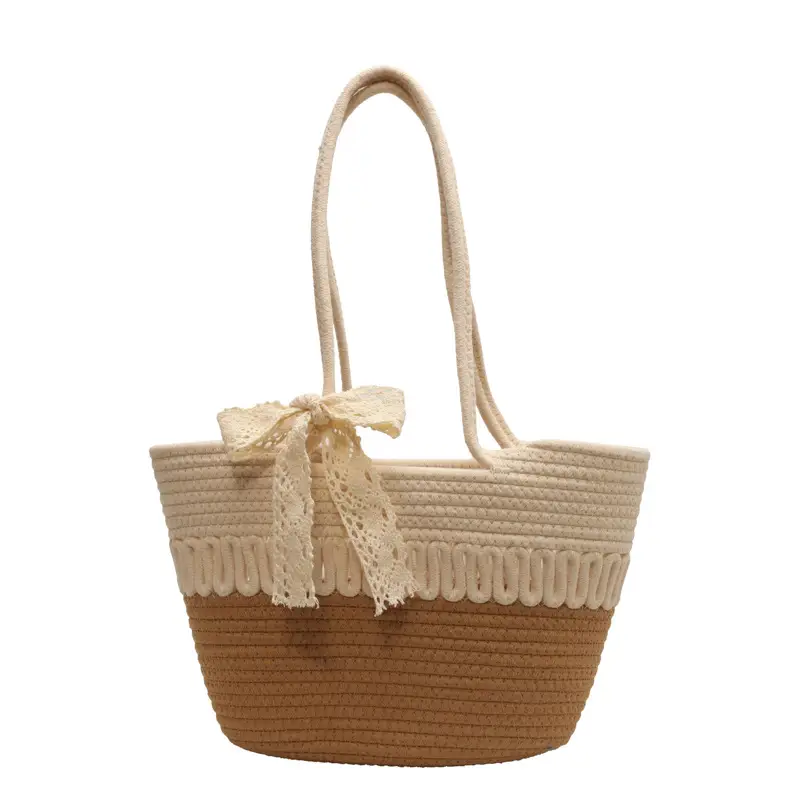 Woven Beach Bag with Lace Handle, 2024 Fashionable Tote - Image 8