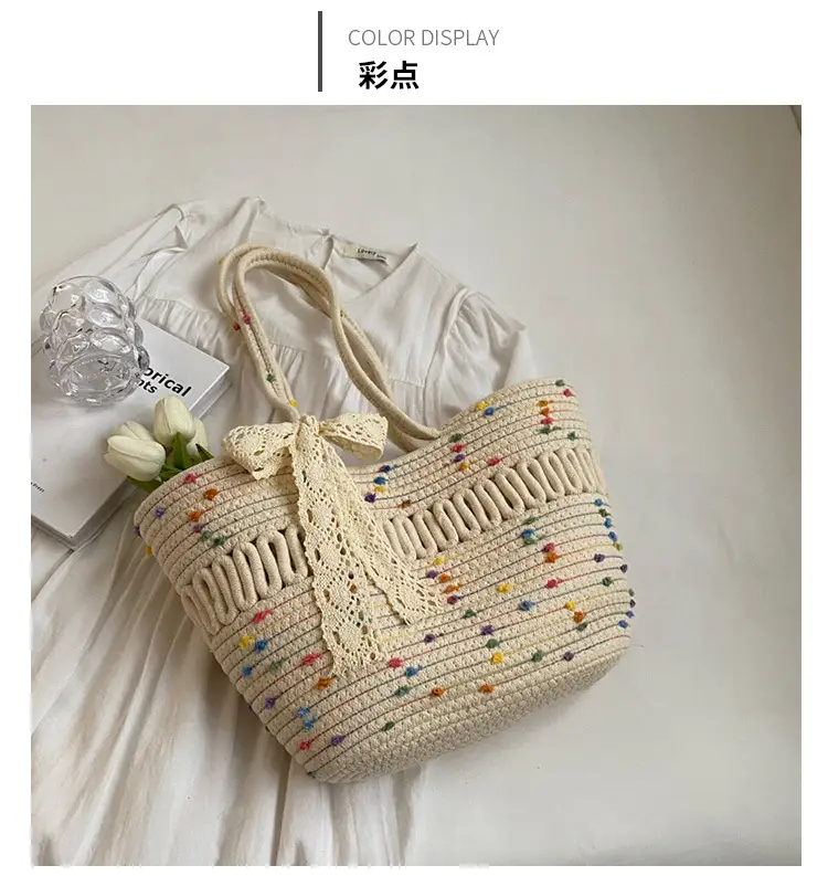 Woven Beach Bag with Lace Handle, 2024 Fashionable Tote — feature 16