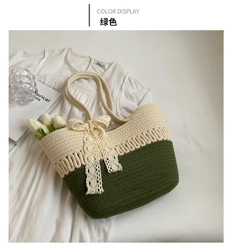Woven Beach Bag with Lace Handle, 2024 Fashionable Tote — feature 17