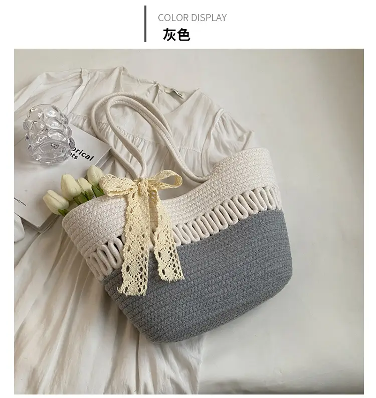 Woven Beach Bag with Lace Handle, 2024 Fashionable Tote — feature 18