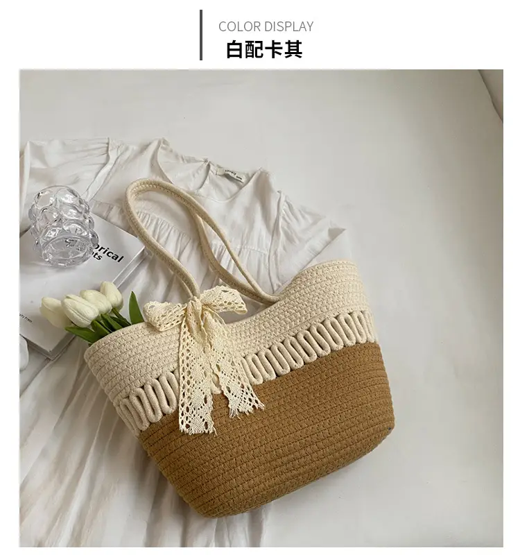 Woven Beach Bag with Lace Handle, 2024 Fashionable Tote — feature 19
