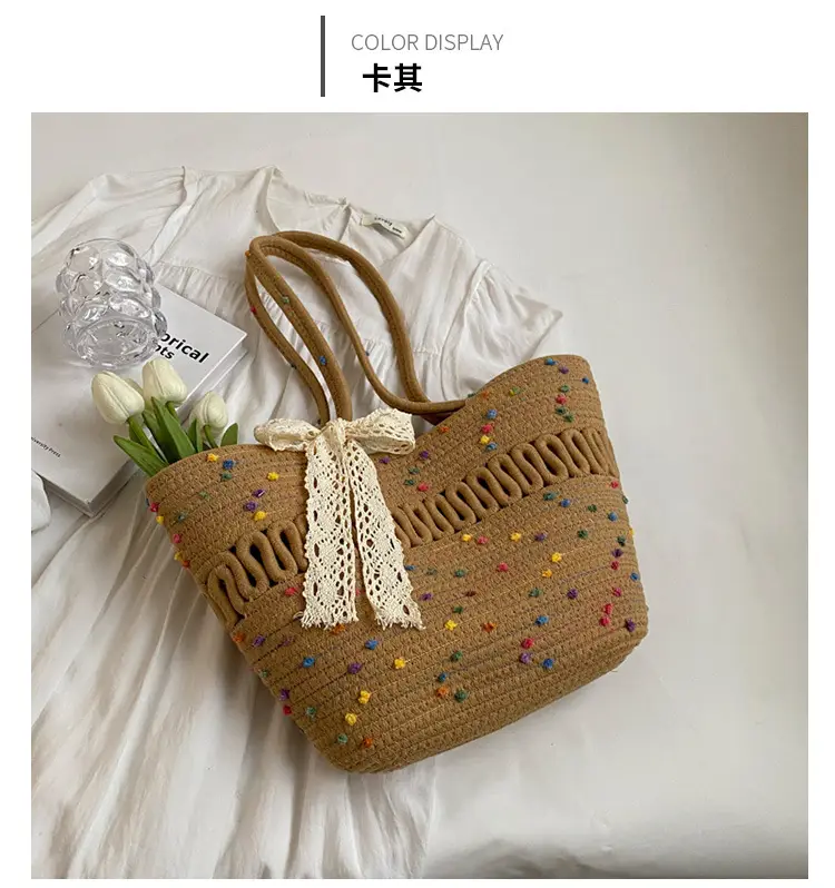 Woven Beach Bag with Lace Handle, 2024 Fashionable Tote — feature 20