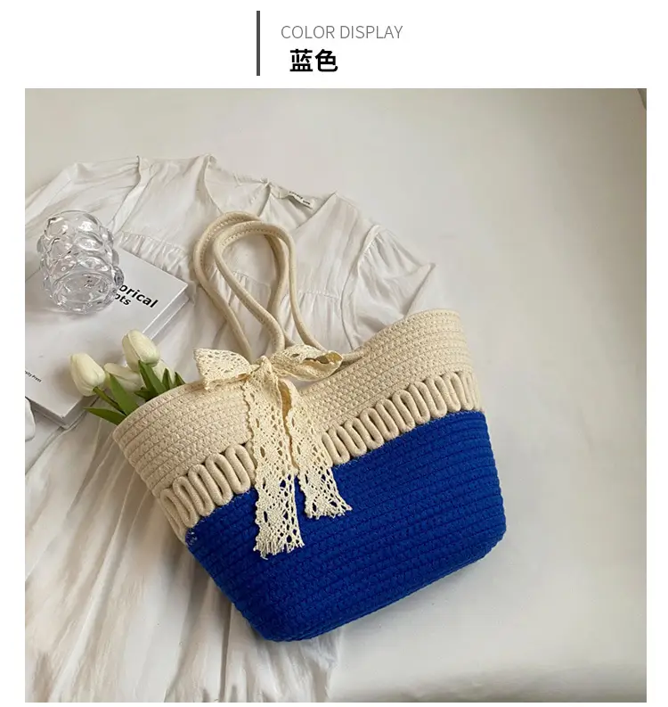 Woven Beach Bag with Lace Handle, 2024 Fashionable Tote — feature 21
