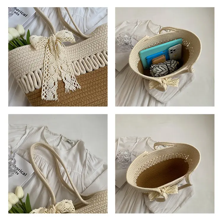 Woven Beach Bag with Lace Handle, 2024 Fashionable Tote — feature 22