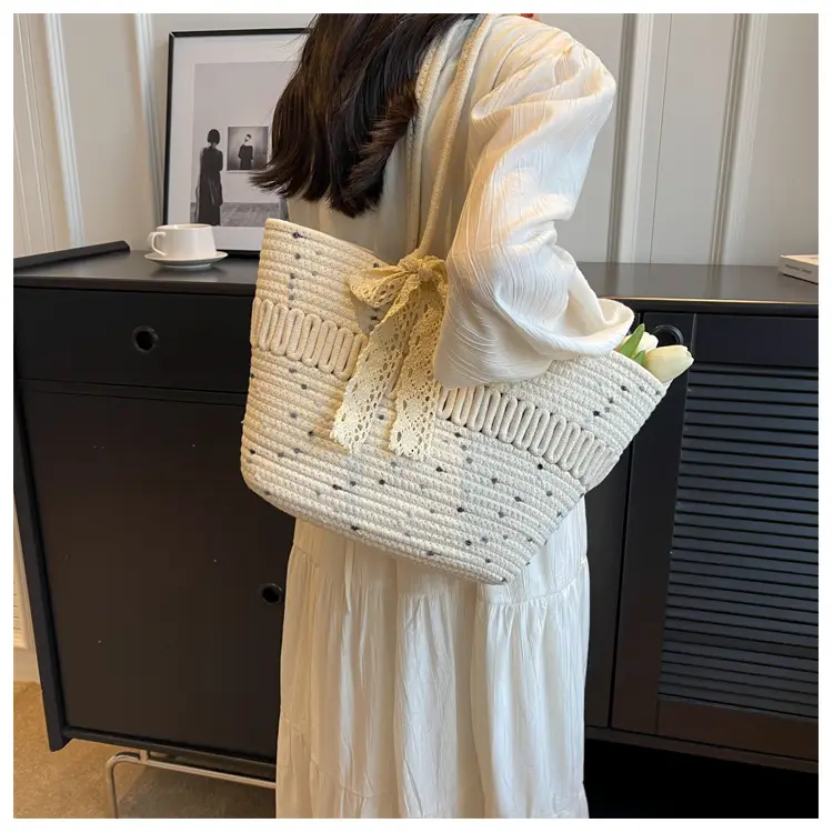 Woven Beach Bag with Lace Handle, 2024 Fashionable Tote — feature 24
