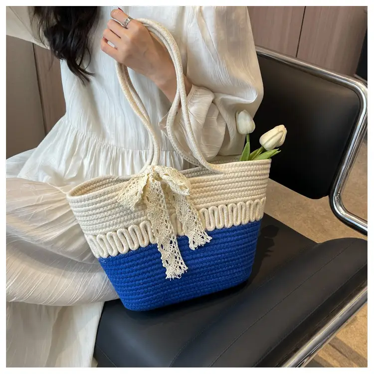 Woven Beach Bag with Lace Handle, 2024 Fashionable Tote — feature 31