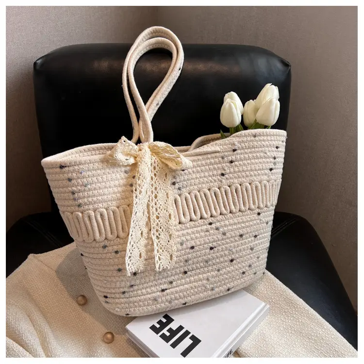 Woven Beach Bag with Lace Handle, 2024 Fashionable Tote — feature 36