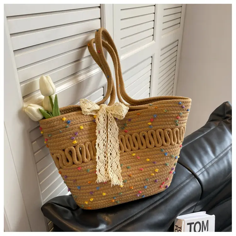 Woven Beach Bag with Lace Handle, 2024 Fashionable Tote — feature 41