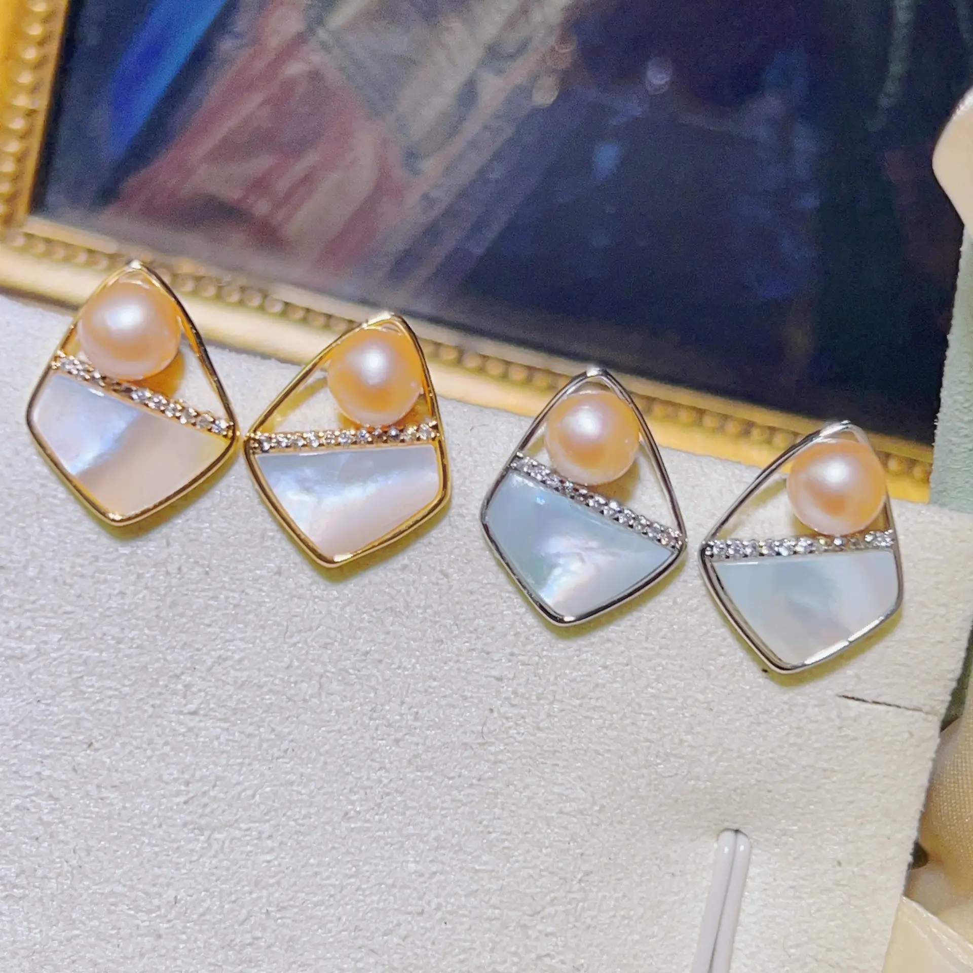 S925 Pearl Geometric Earrings Light Luxury Niche Design - Image 4