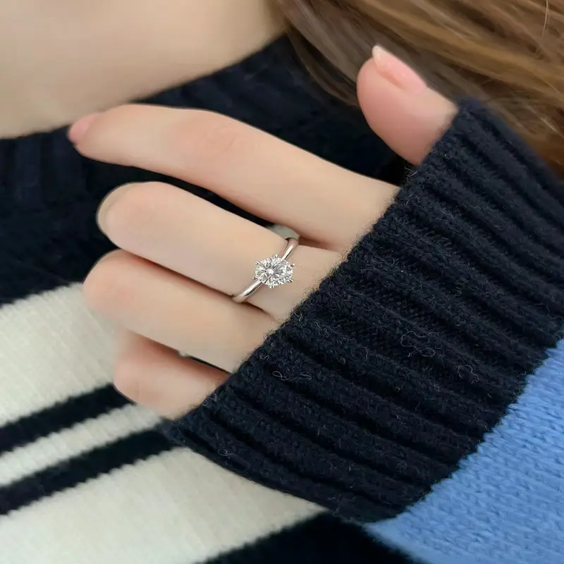 S925 Sterling Silver 6 Claw Moissanite Ring Women - Image 5