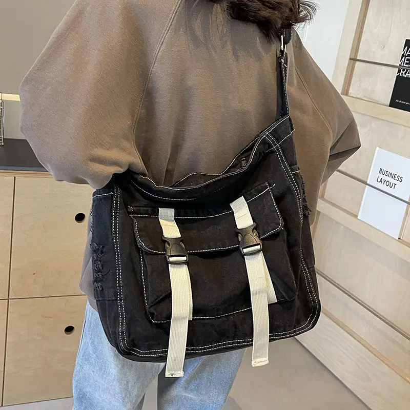 Denim Tote Bag Women Large Capacity Autumn Winter Crossbody - Image 3