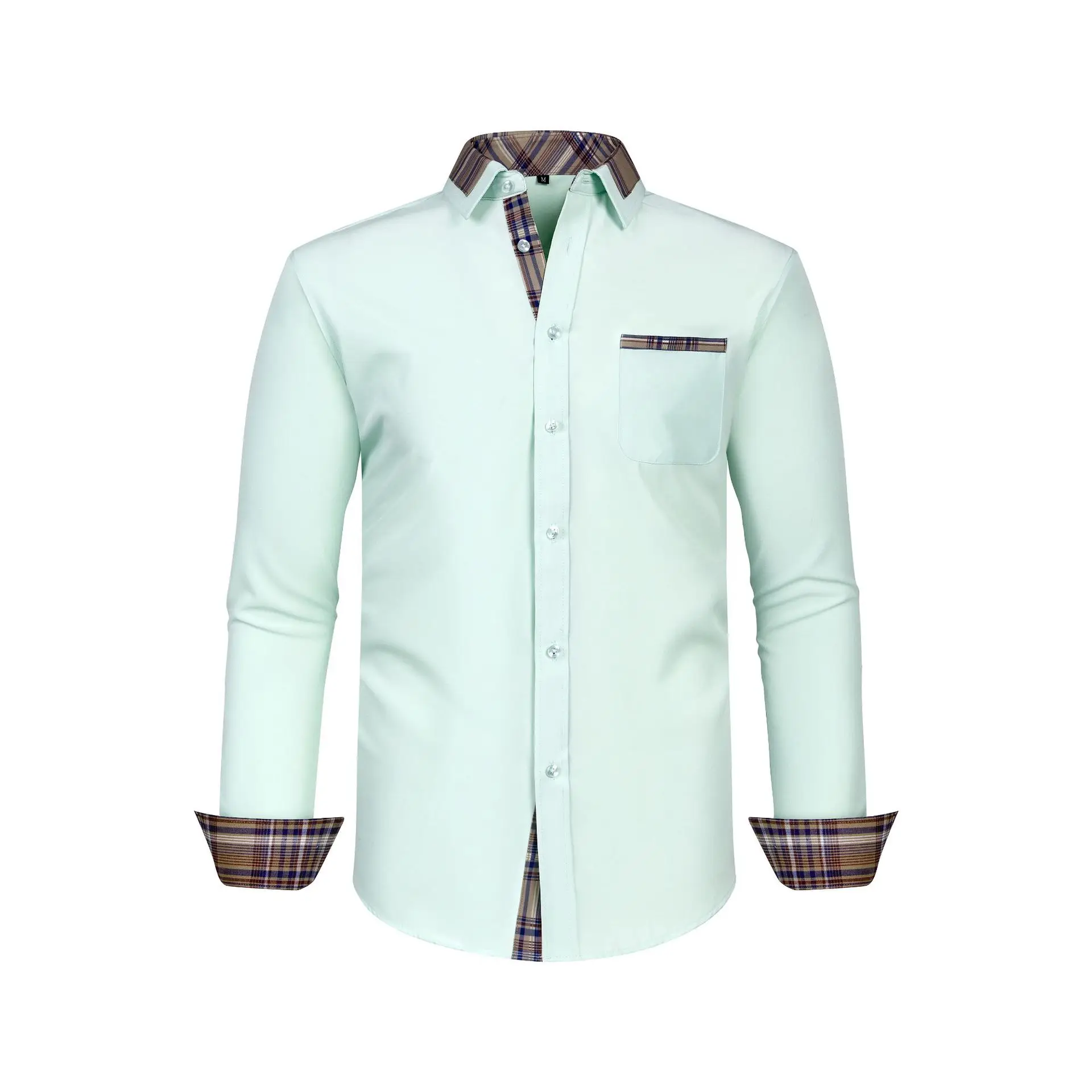 Plus Size Men's Light Blue Patchwork Collar Shirt