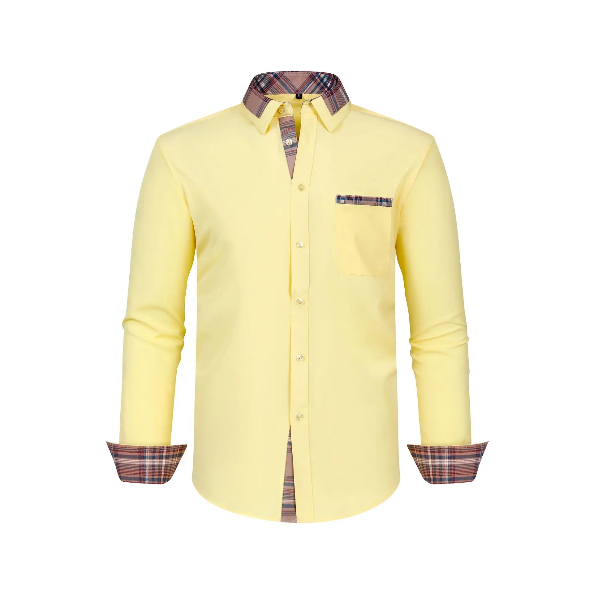 Plus Size Men's Light Blue Patchwork Collar Shirt