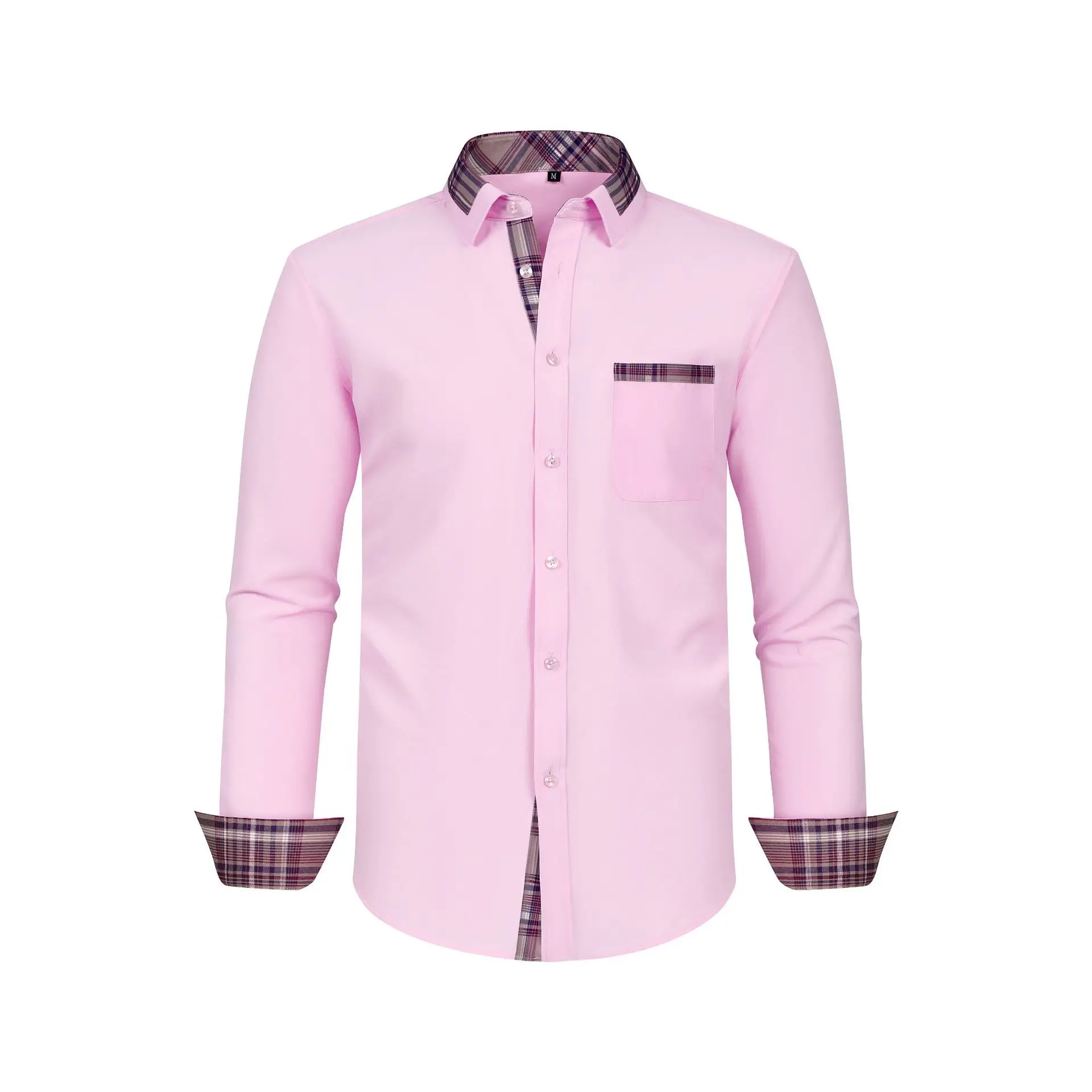 Plus Size Men's Light Blue Patchwork Collar Shirt